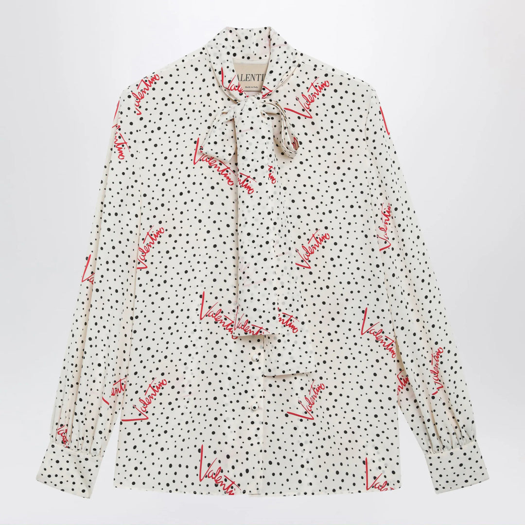 Valentino - Vanilla silk shirt with logo print Brand Apparel &amp; Accessories > Clothing > Shirts &amp; Tops