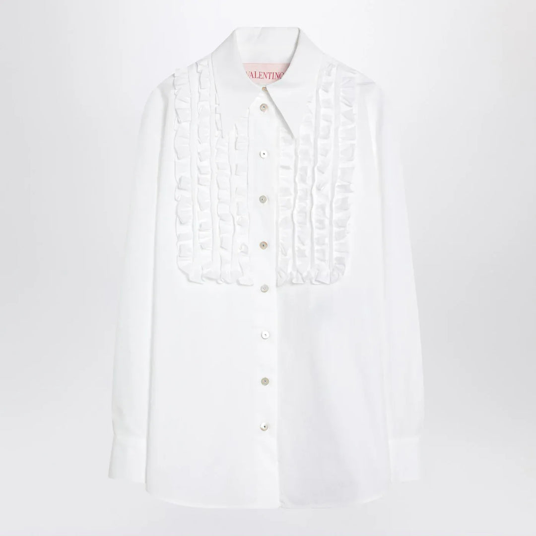 Valentino - White cotton shirt with ruffles Brand Apparel & Accessories > Clothing > Shirts & Tops 40  IT