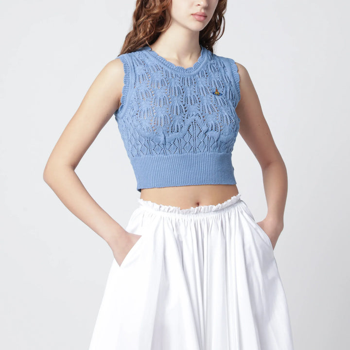 Vivienne Westwood - Light blue crochet top with Orb logo Brand Apparel &amp; Accessories > Clothing > Shirts &amp; Tops S