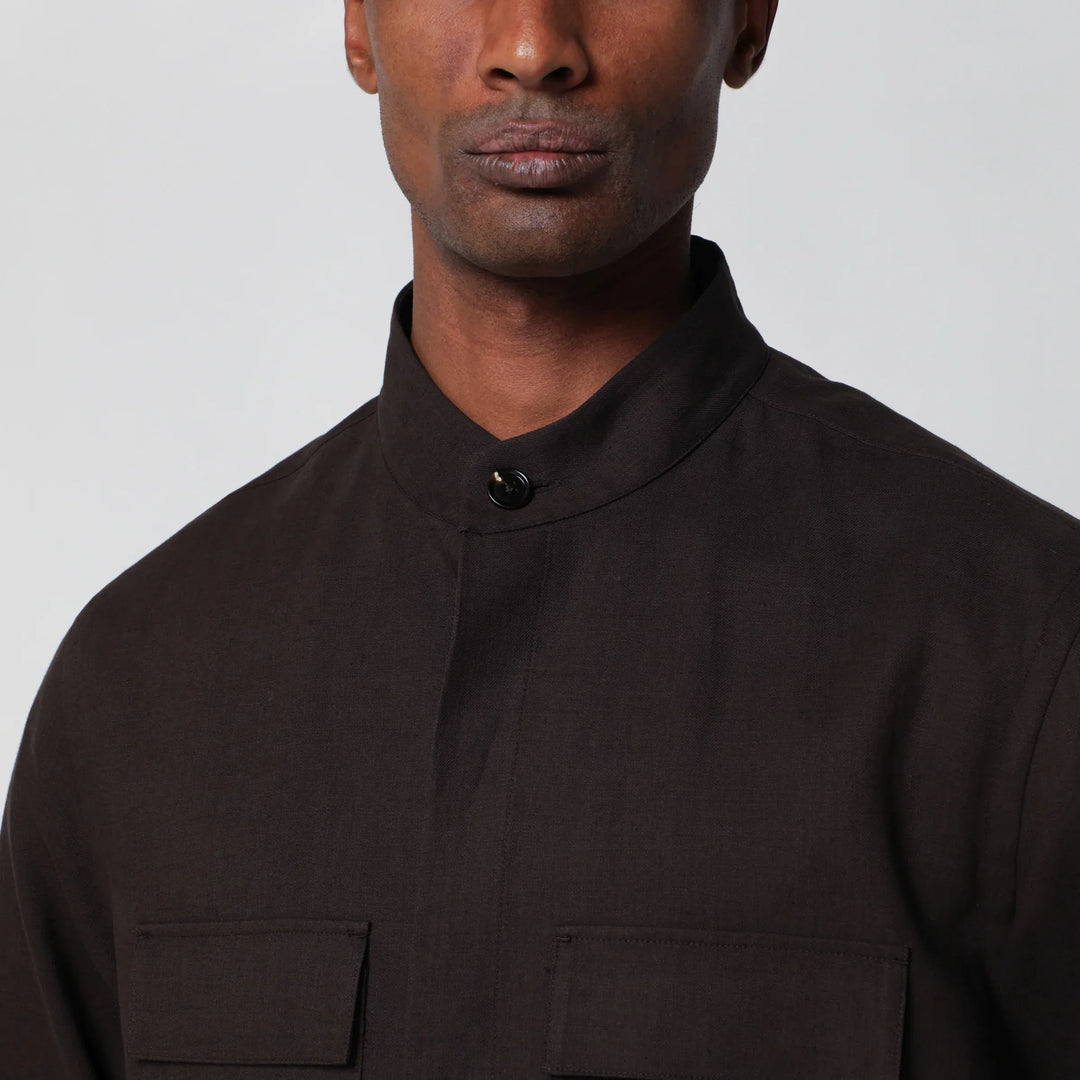 ZEGNA - Brown linen overshirt Brand Apparel &amp; Accessories > Clothing > Shirts &amp; Tops