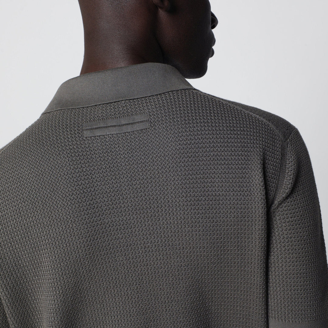 ZEGNA - Dark taupe cotton knit polo Brand Apparel &amp; Accessories > Clothing > Shirts &amp; Tops 50 IT