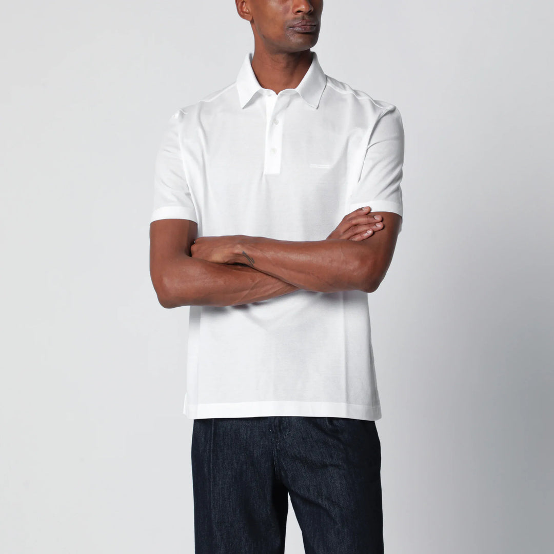 ZEGNA - White cotton piqué polo shirt Brand Apparel &amp; Accessories > Clothing > Shirts &amp; Tops 48 IT