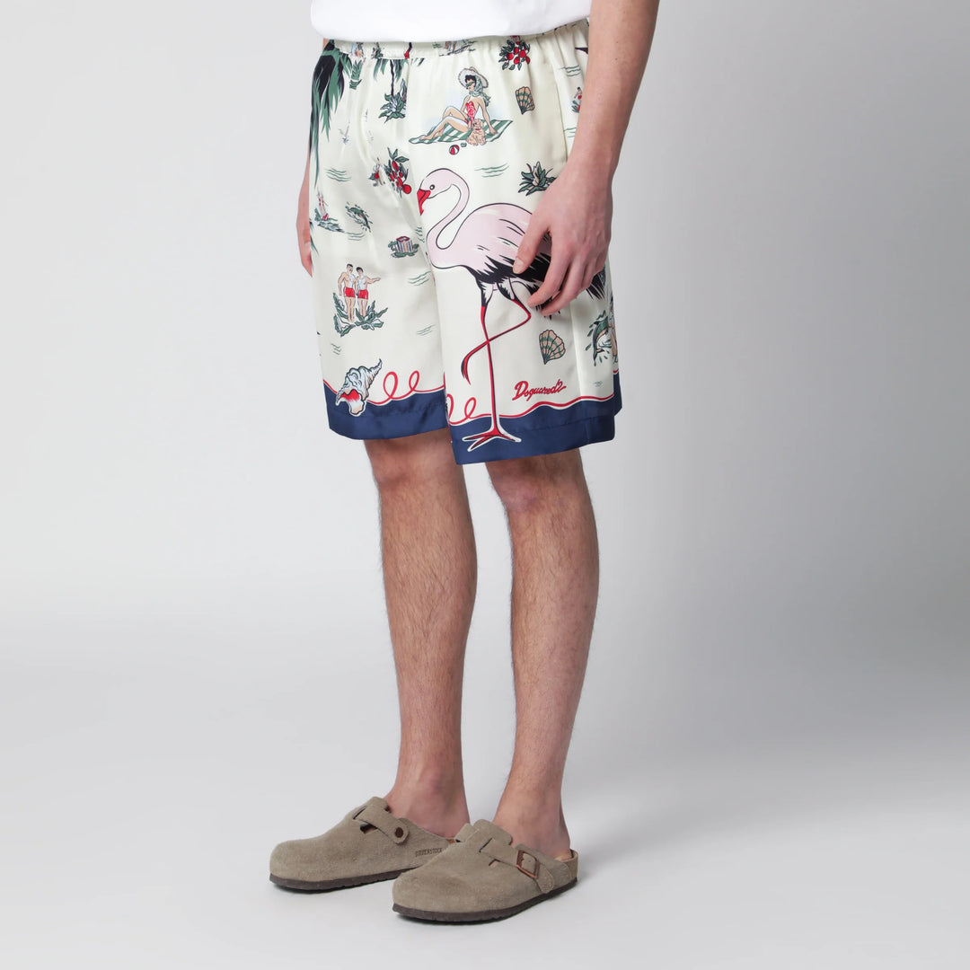 Dsquared2 - Bermuda shorts with tropical print in silk Brand Apparel &amp; Accessories > Clothing > Shorts