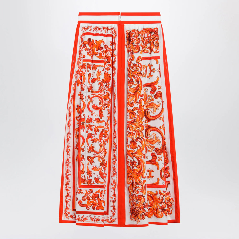 Dolce&Gabbana - High-waisted Maiolica-print poplin pleated skirt in orange Brand Apparel & Accessories > Clothing > Skirts