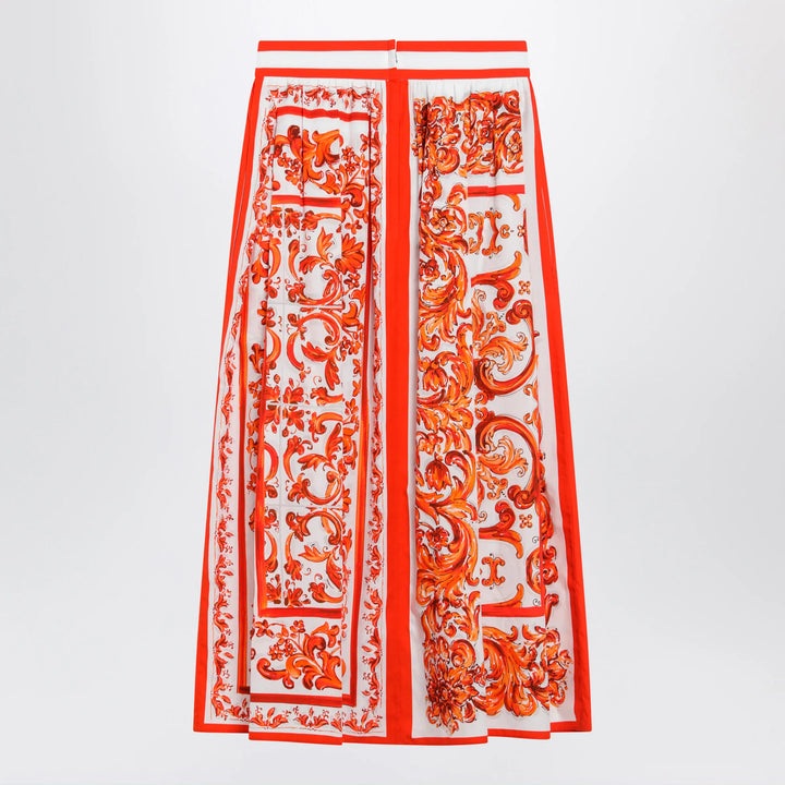 Dolce&amp;Gabbana - High-waisted Maiolica-print poplin pleated skirt in orange Brand Apparel &amp; Accessories > Clothing > Skirts