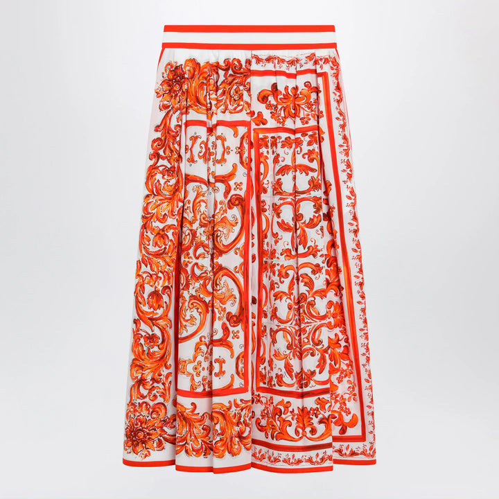 Dolce&amp;Gabbana - High-waisted Maiolica-print poplin pleated skirt in orange Brand Apparel &amp; Accessories > Clothing > Skirts