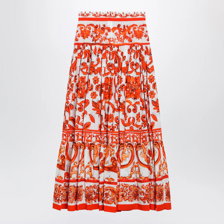 Dolce&amp;Gabbana - Long Maiolica-print cotton poplin skirt in orange Brand Apparel &amp; Accessories > Clothing > Skirts