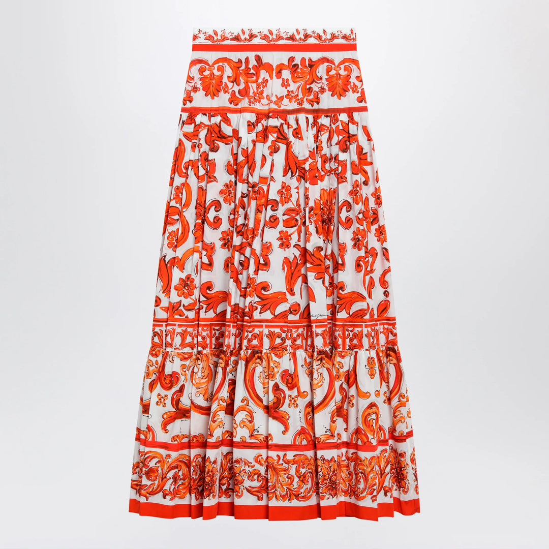 Dolce&amp;Gabbana - Long Maiolica-print cotton poplin skirt in orange Brand Apparel &amp; Accessories > Clothing > Skirts