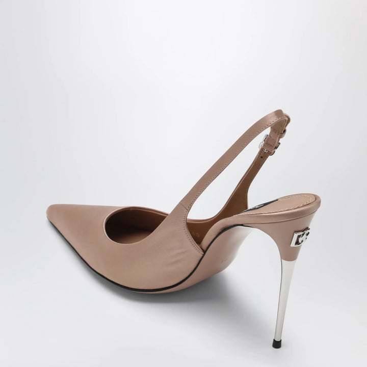 Dolce&amp;Gabbana - Beige satin slingback with DG logo Brand Apparel &amp; Accessories