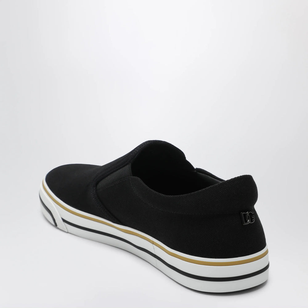 Dolce&Gabbana - Black cotton slip-on shoes with striped details Brand Apparel & Accessories