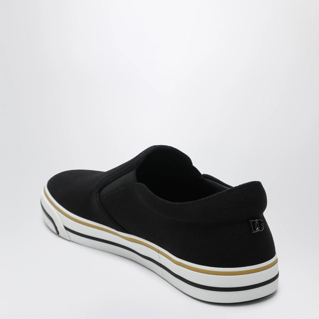 Dolce&amp;Gabbana - Black cotton slip-on shoes with striped details Brand Apparel &amp; Accessories