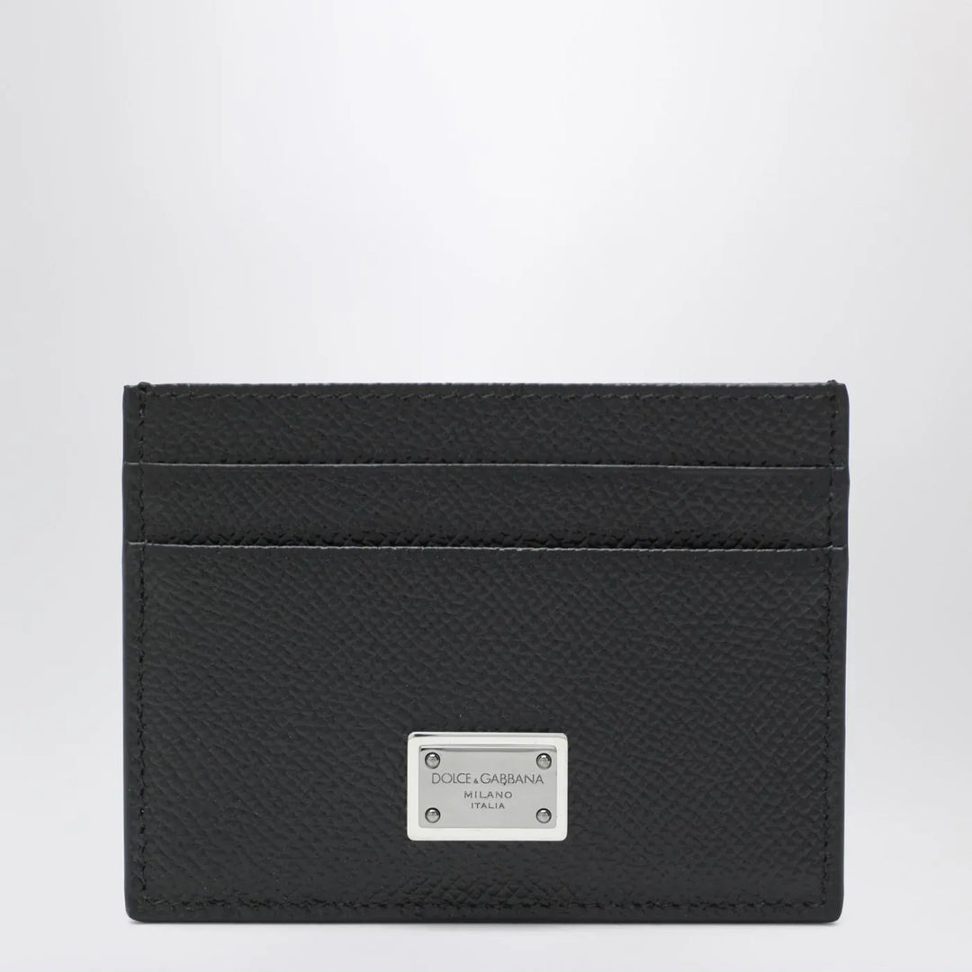 Dolce&amp;Gabbana - Black dauphine leather card holder with logo plaque Brand Apparel &amp; Accessories TU