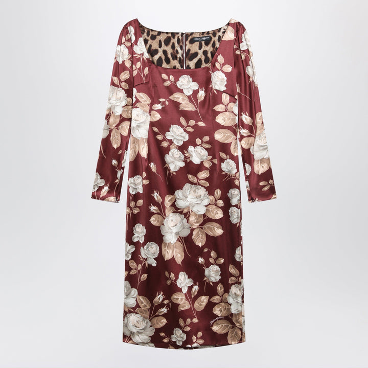 Apparel &amp; Accessories 44  IT Dolce&amp;Gabbana - Burgundy satin dress with floral print Brand