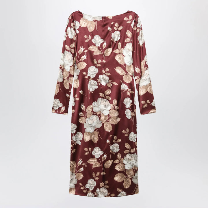 Dolce&amp;Gabbana - Burgundy satin dress with floral print Brand Apparel &amp; Accessories 44  IT