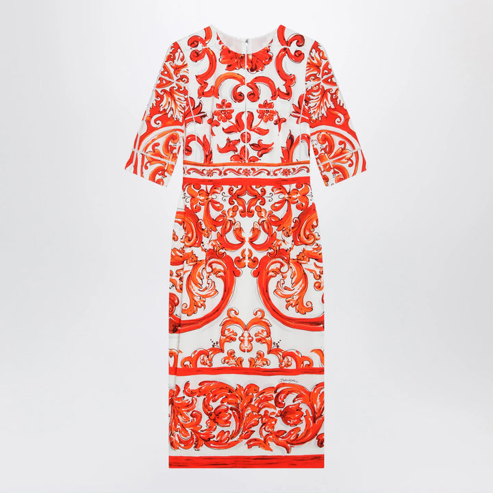 Dolce&amp;Gabbana - Fitted Maiolica-print silk charmeuse dress in orange Brand Apparel &amp; Accessories 42  IT