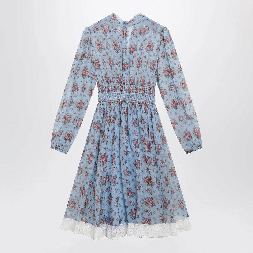 Dolce&amp;Gabbana - Floral bouquet-print chiffon dress in light blue Brand Apparel &amp; Accessories