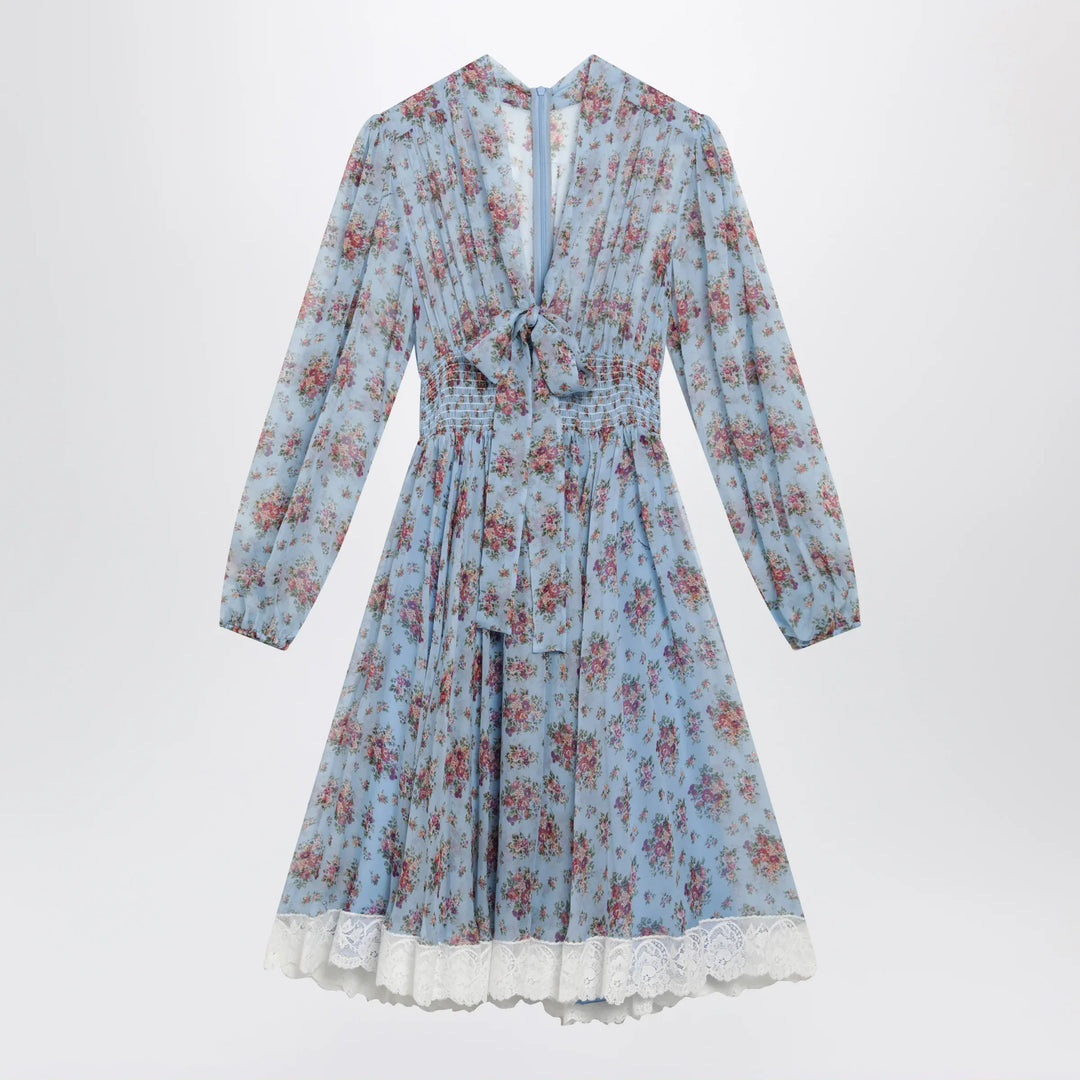 Dolce&amp;Gabbana - Floral bouquet-print chiffon dress in light blue Brand Apparel &amp; Accessories 40  IT
