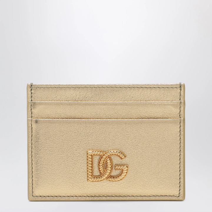 Dolce&amp;Gabbana - Laminated calfskin DG logo card holder in gold Brand Apparel &amp; Accessories TU