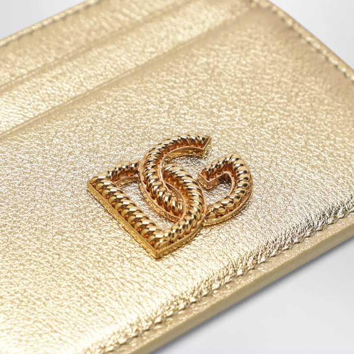 Dolce&amp;Gabbana - Laminated calfskin DG logo card holder in gold Brand Apparel &amp; Accessories TU