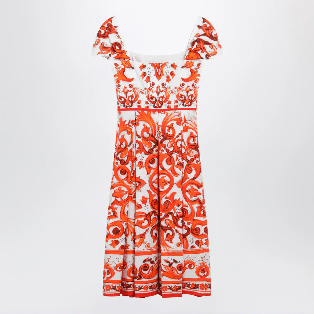Dolce&Gabbana - Maiolica-print cotton poplin dress in orange Brand Apparel & Accessories