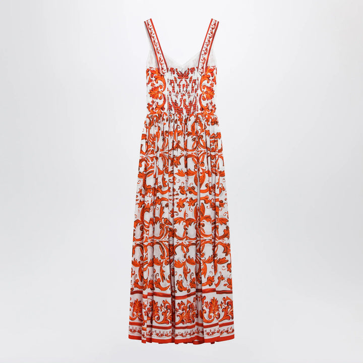Dolce&amp;Gabbana - Maiolica-print poplin maxi dress in orange cotton Brand Apparel &amp; Accessories