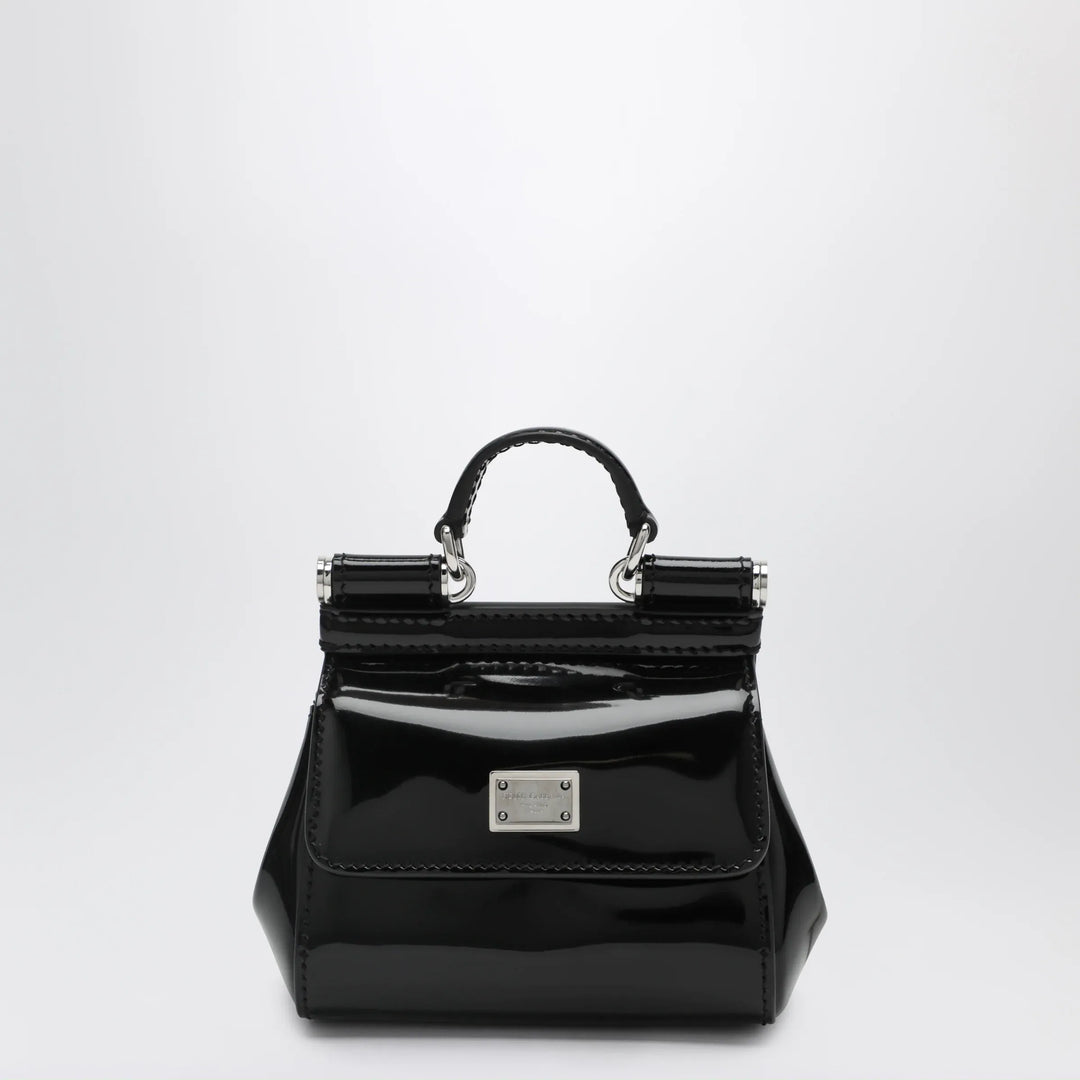 Dolce&amp;Gabbana - Mini patent calf leather bag with logo plaque, black Brand Apparel &amp; Accessories TU