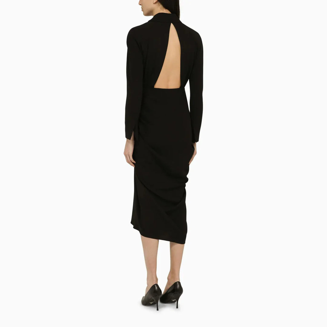 Dries Van Noten - Black wool-blend dress with drape Brand Apparel &amp; Accessories 38  FR