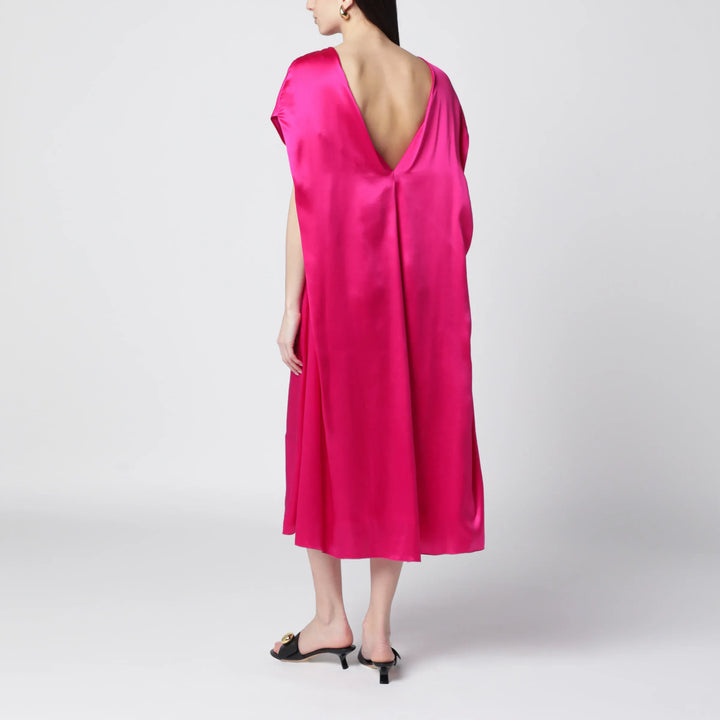 Dries Van Noten - Fuchsia silk satin midi dress Brand Apparel &amp; Accessories
