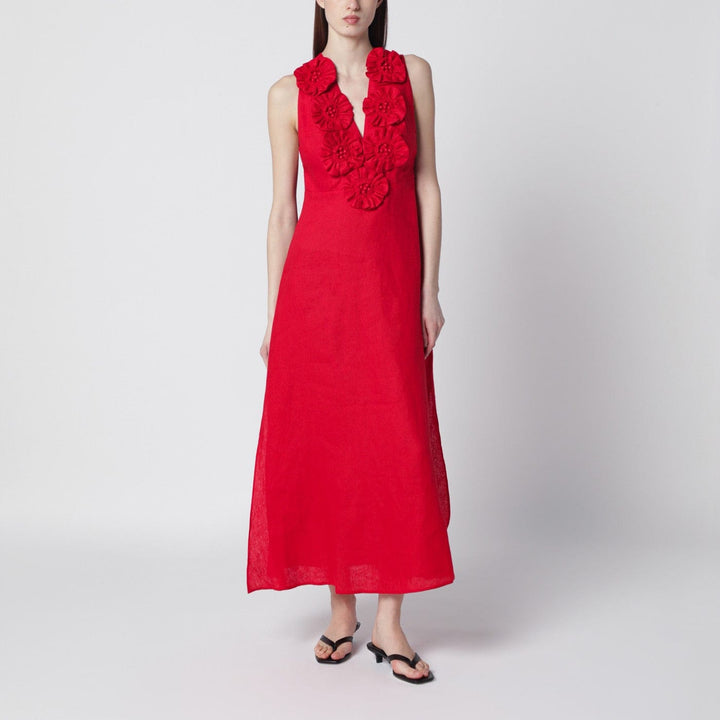Apparel &amp; Accessories FARM Rio - Red linen dress with floral appliqués Brand