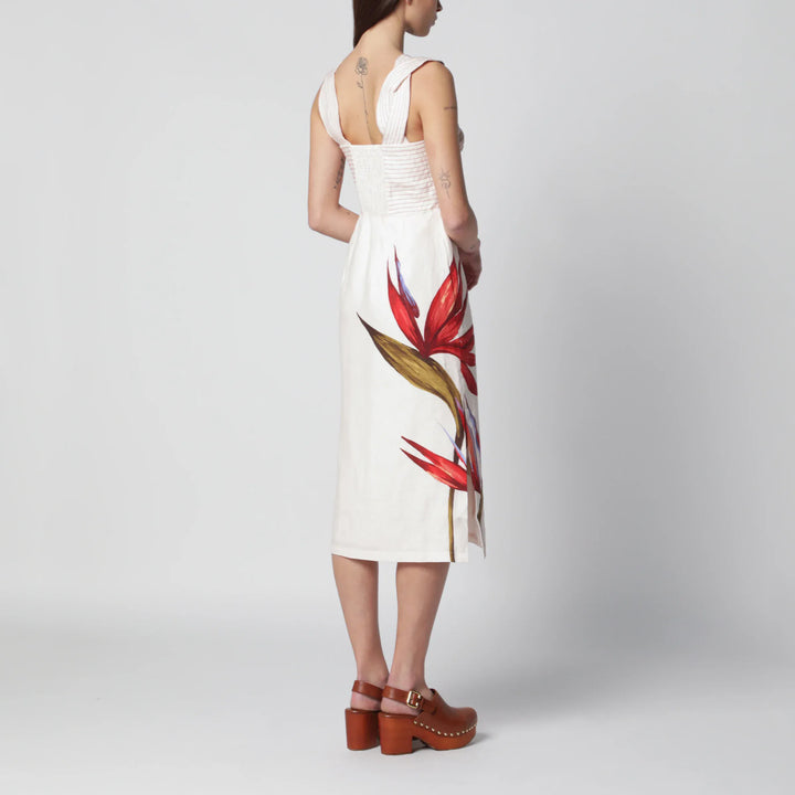 FARM Rio - Sand-colored linen midi dress with Strelitzia pattern Brand Apparel &amp; Accessories