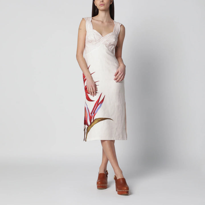 FARM Rio - Sand-colored linen midi dress with Strelitzia pattern Brand Apparel &amp; Accessories XS