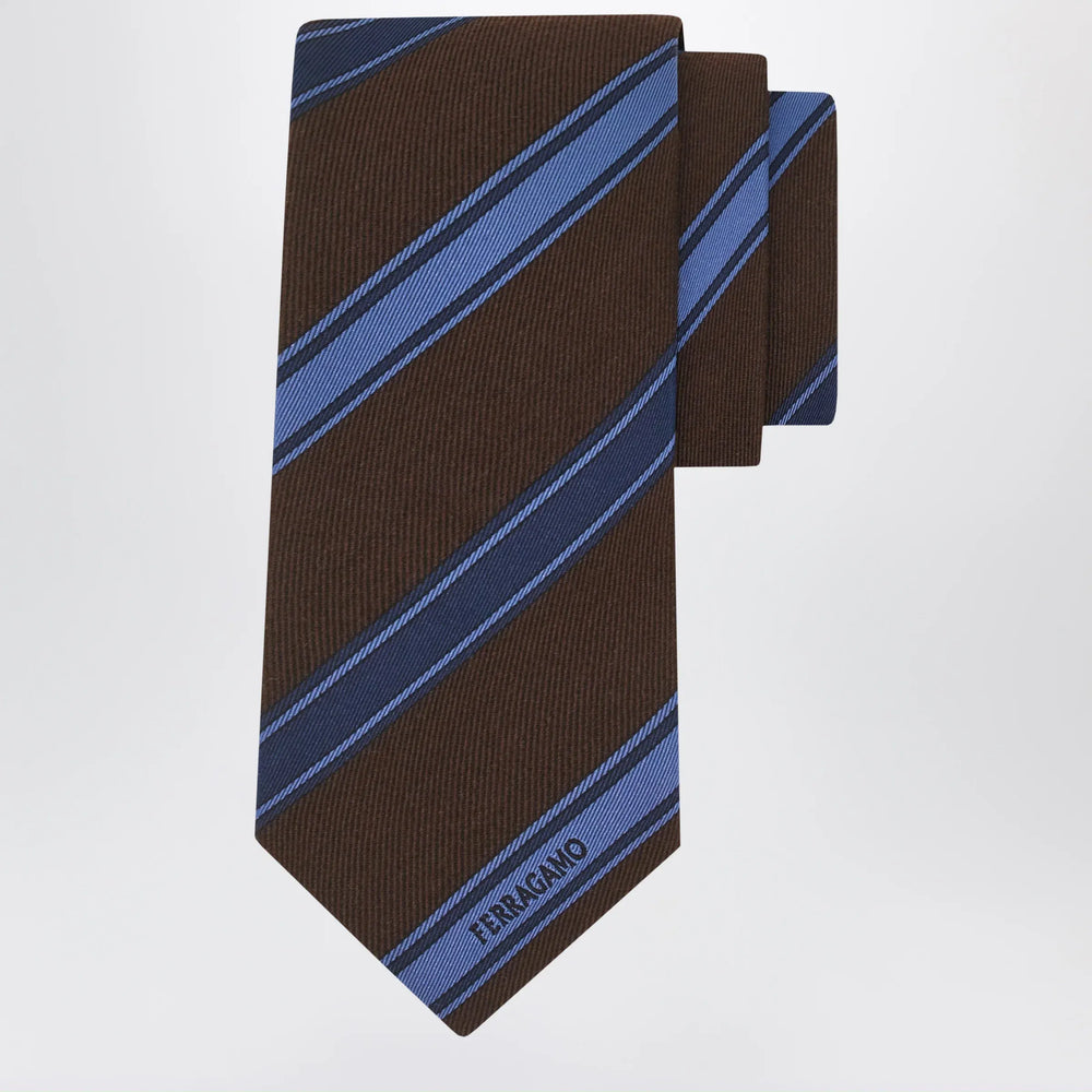 Ferragamo - Brown/Green Regimental Jacquard Tie Brand Apparel & Accessories U