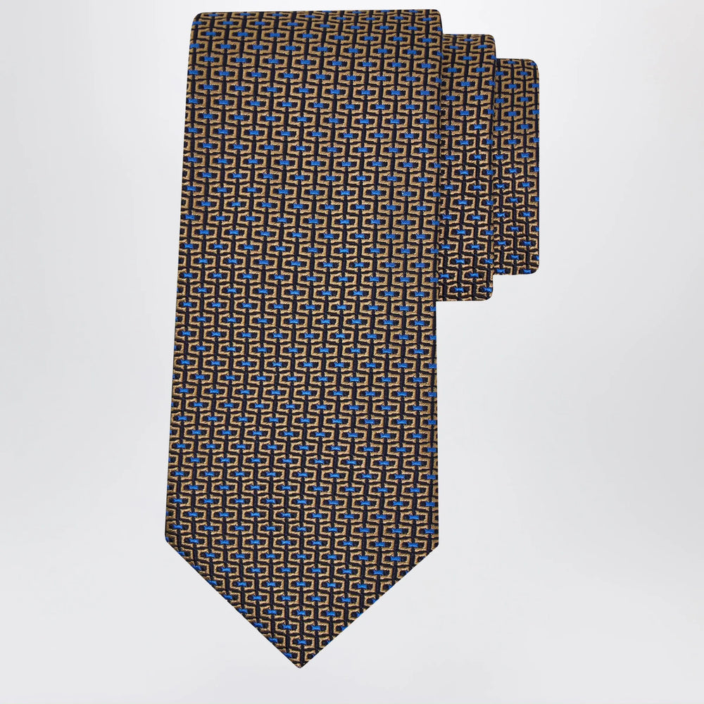 Ferragamo - Gold/Blue Gancini Jacquard Tie Brand Apparel & Accessories U