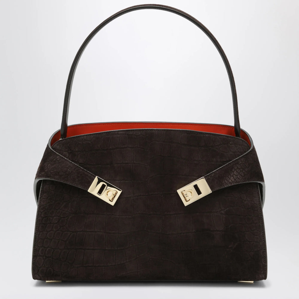 Ferragamo - Hug Soft M shoulder bag in Natural crocodile-effect Brand Apparel & Accessories TU