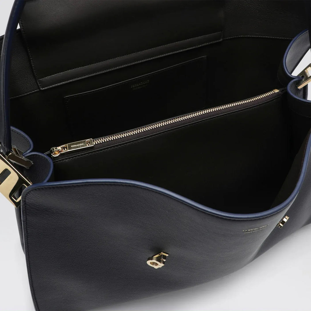 Ferragamo - Navy and brown leather Hug Soft L handbag Brand Apparel &amp; Accessories TU