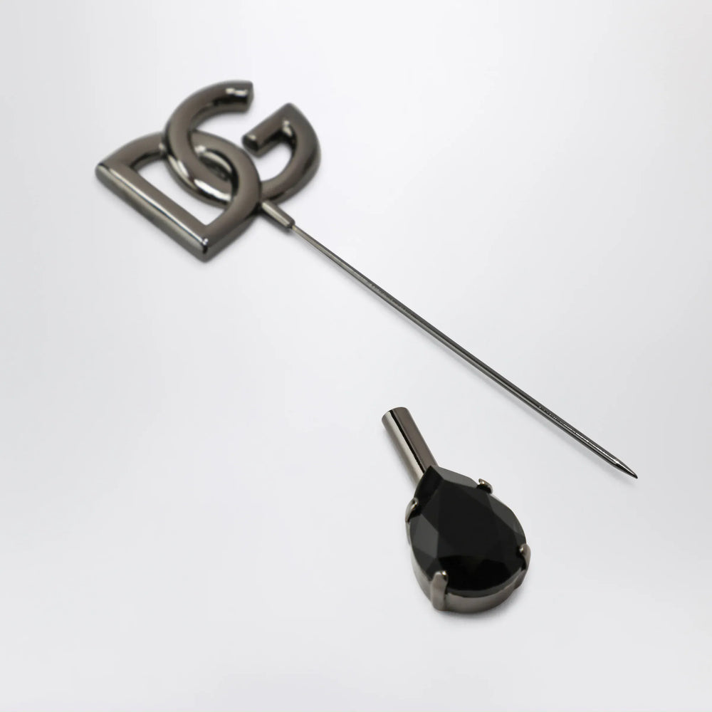 Dolce&Gabbana - DG logo brooch with crystals in brass, ruthenium Brand Apparel & Accessories > Jewelry TU
