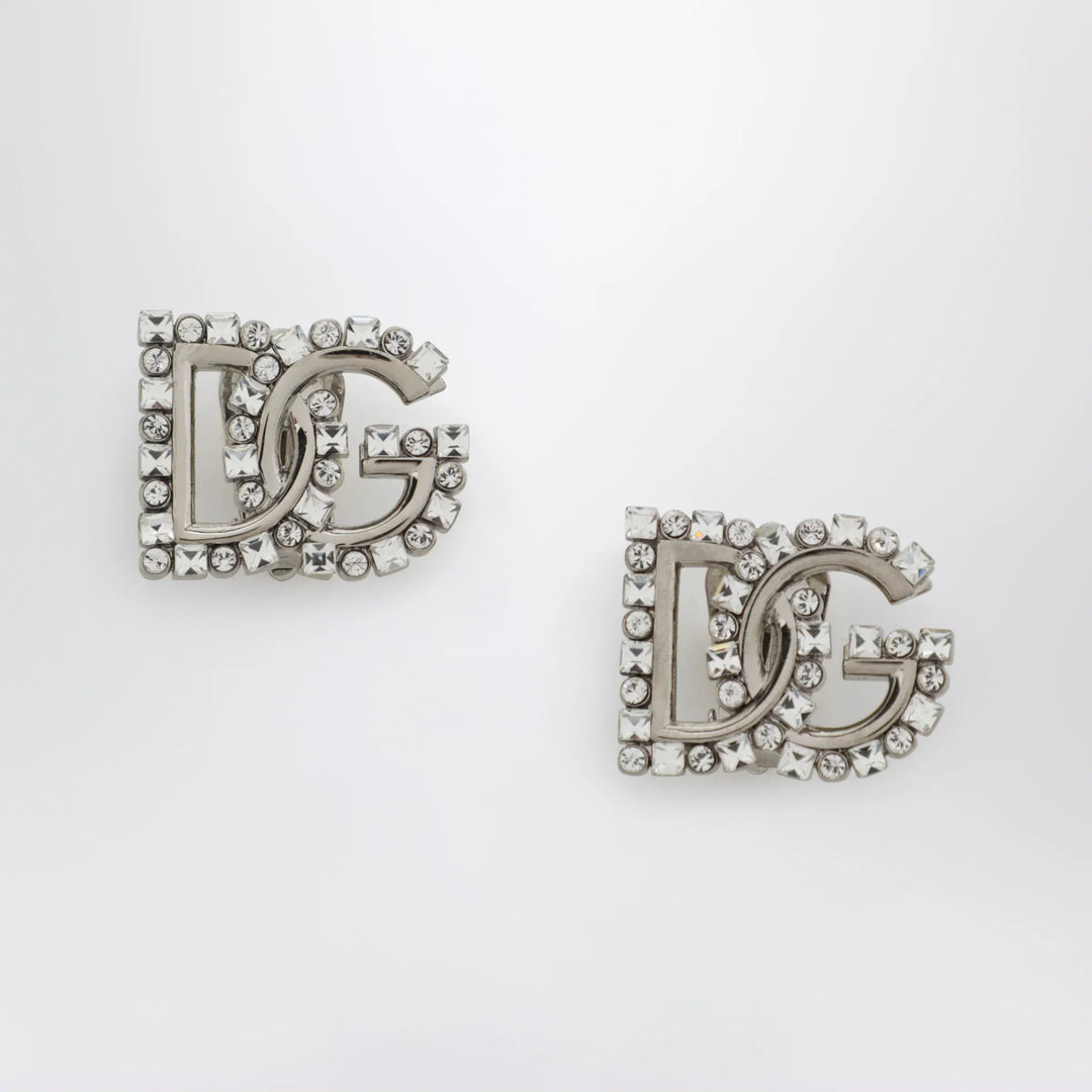 Dolce&Gabbana - DG logo rhinestone clip-on earrings in silver Brand Apparel & Accessories > Jewelry TU