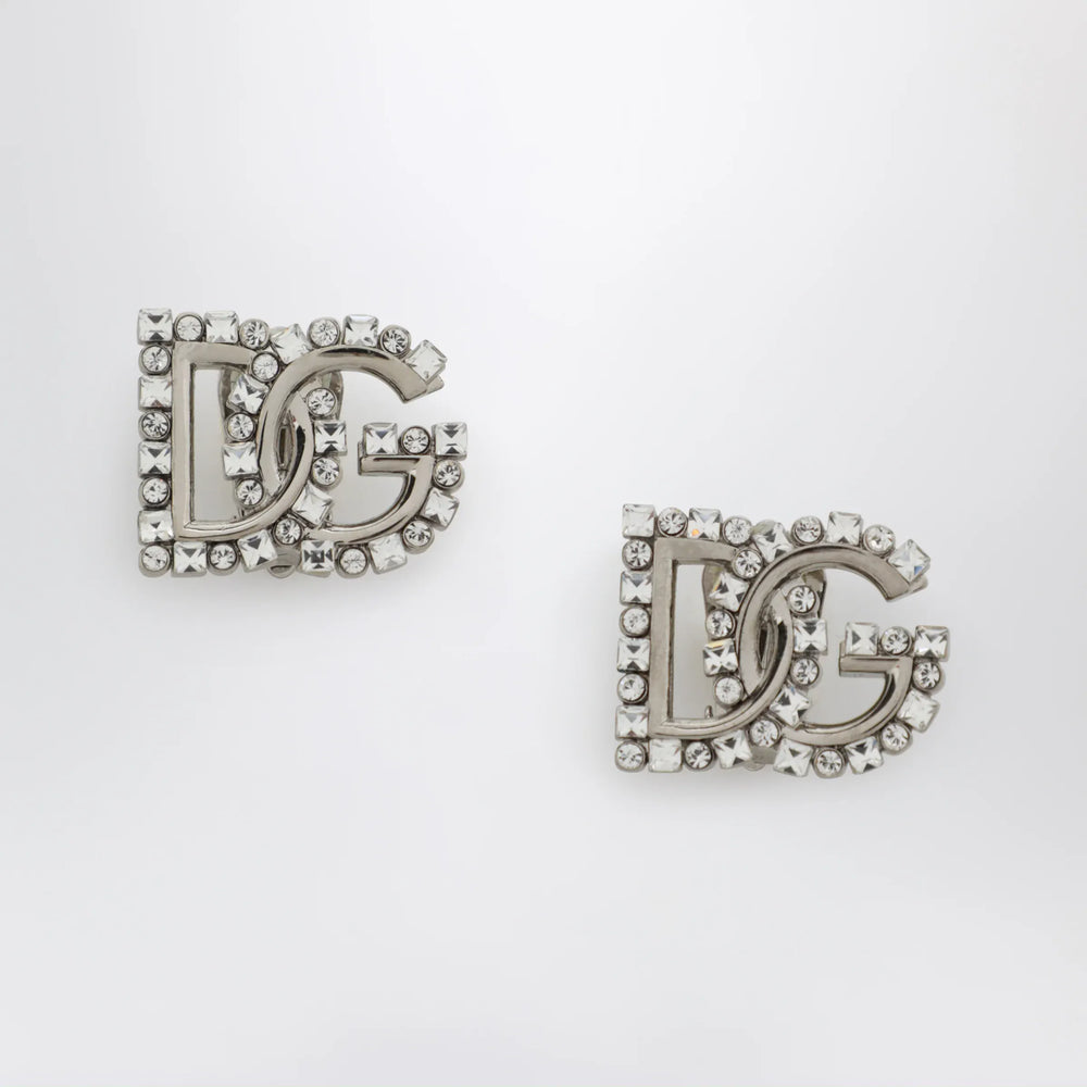 Dolce&Gabbana - DG logo rhinestone clip-on earrings in silver Brand Apparel & Accessories > Jewelry TU