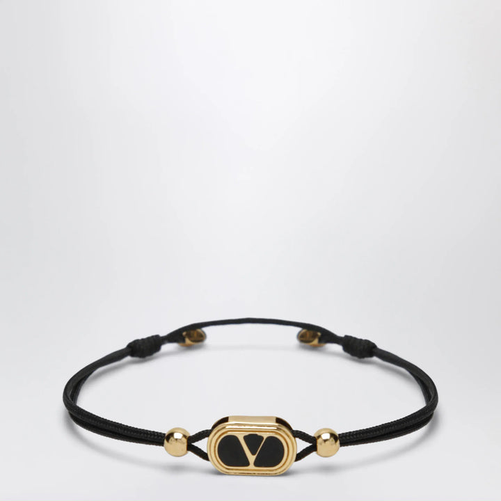 Valentino Garavani - Black cord bracelet with enamelled gold V logo Brand Apparel &amp; Accessories > Jewelry U