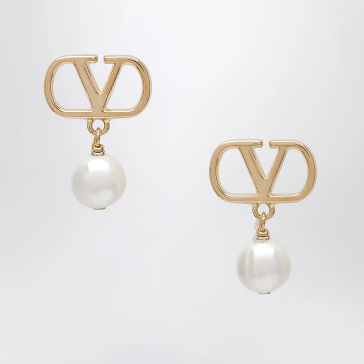 Valentino Garavani - VLogo pearl drop earrings in gold-tone brass Brand Apparel &amp; Accessories > Jewelry U