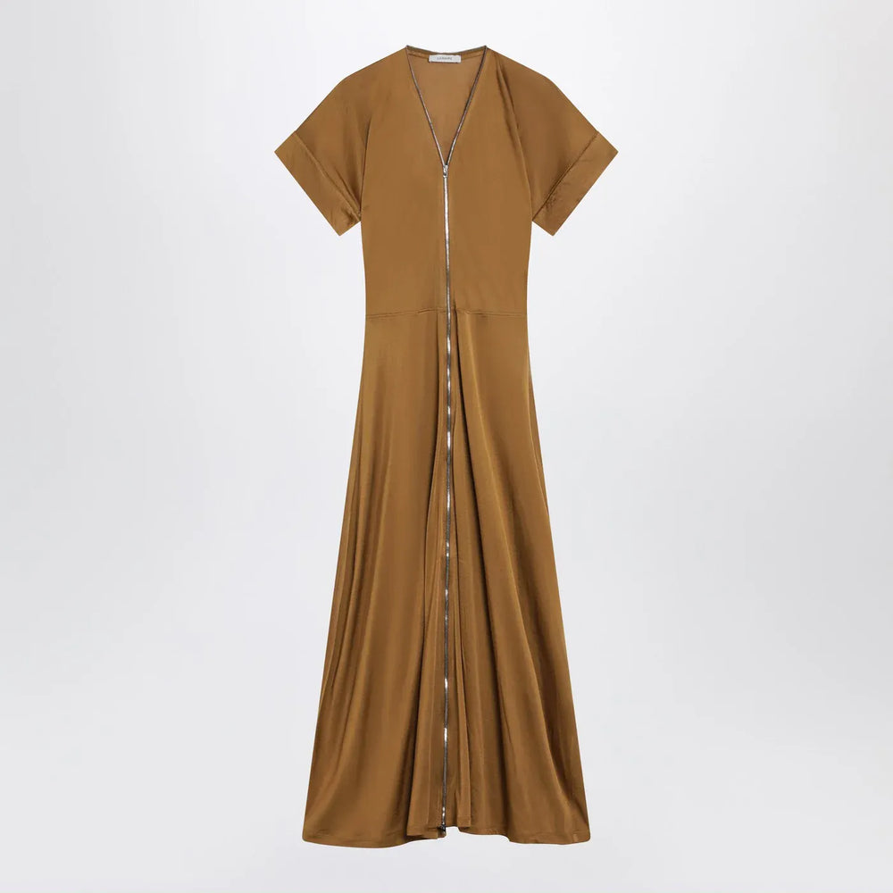 LEMAIRE - Cinnamon-brown zip-up dress in cotton-viscose jersey Brand Apparel & Accessories M