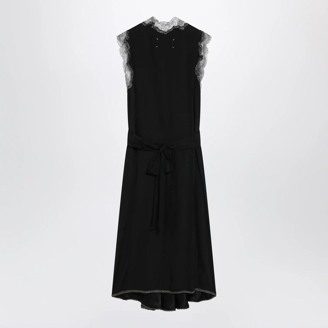 Maison Margiela - Black silk midi dress with lace Brand Apparel &amp; Accessories