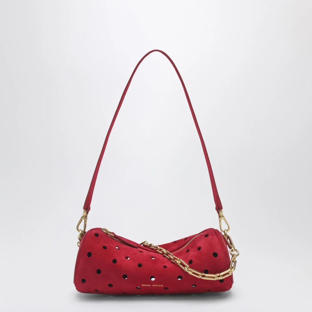 Manu Atelier - Mini Cylinder bag in perforated red suede Brand Apparel &amp; Accessories TU