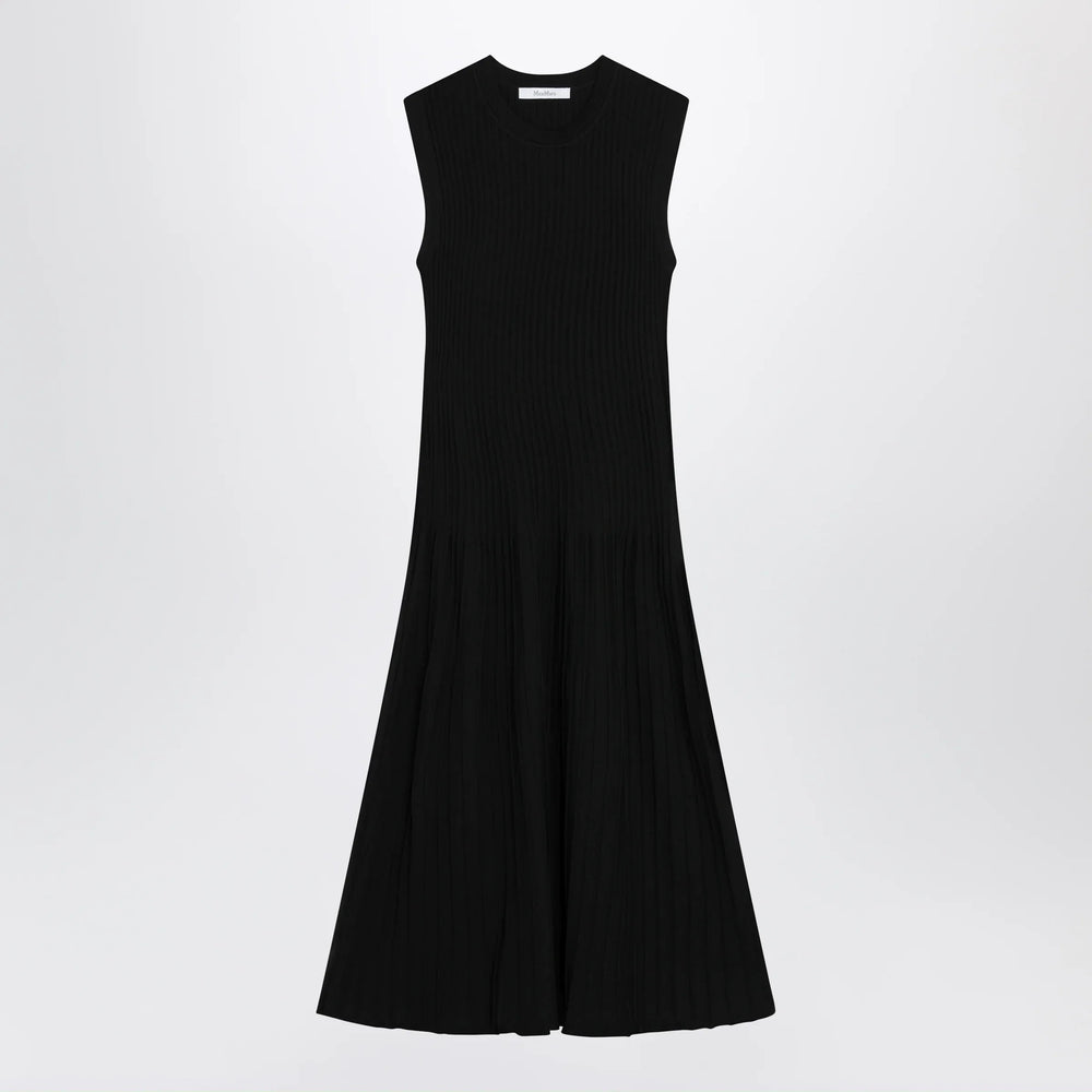 Max Mara - Midi fit-and-flare ribbed viscose crêpe dress in black Brand Apparel & Accessories XS