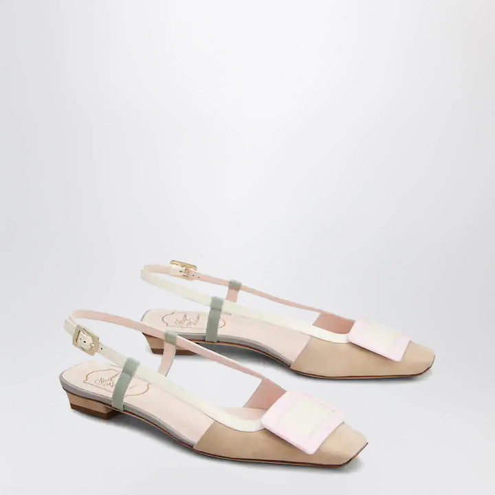 ROGER VIVIER - Belle Vivier slingback ballet flats in beige/cream/purple suede Brand Apparel &amp; Accessories