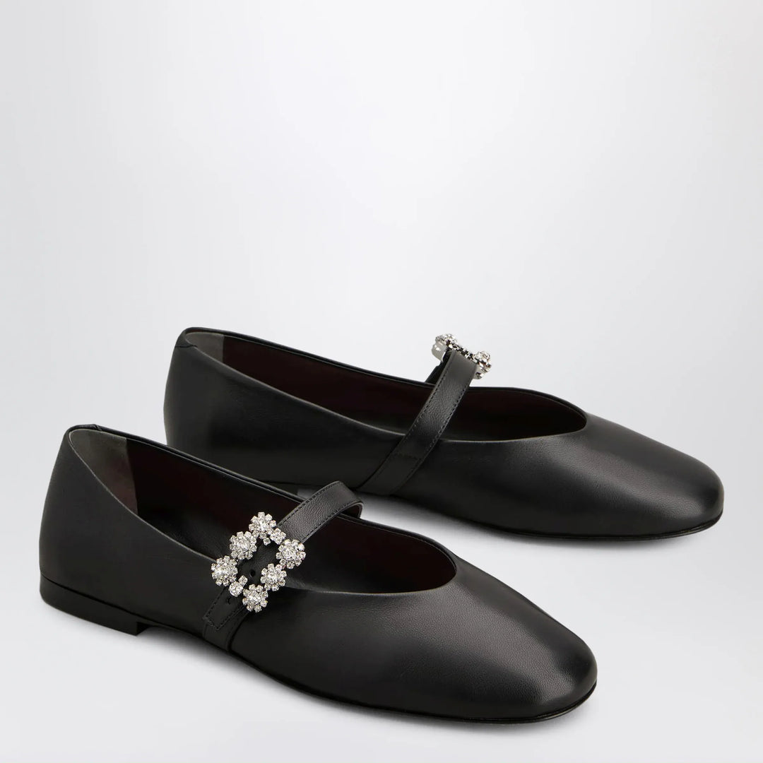 ROGER VIVIER - Black leather Efflorescence ballet flats with a strap Brand Apparel &amp; Accessories
