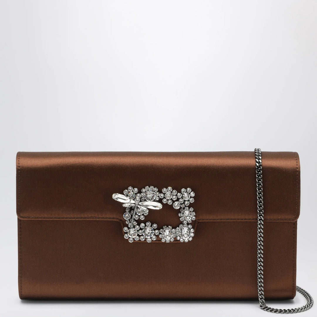 ROGER VIVIER - Efflorescence Clutch in satin Cacao Brand Apparel &amp; Accessories U