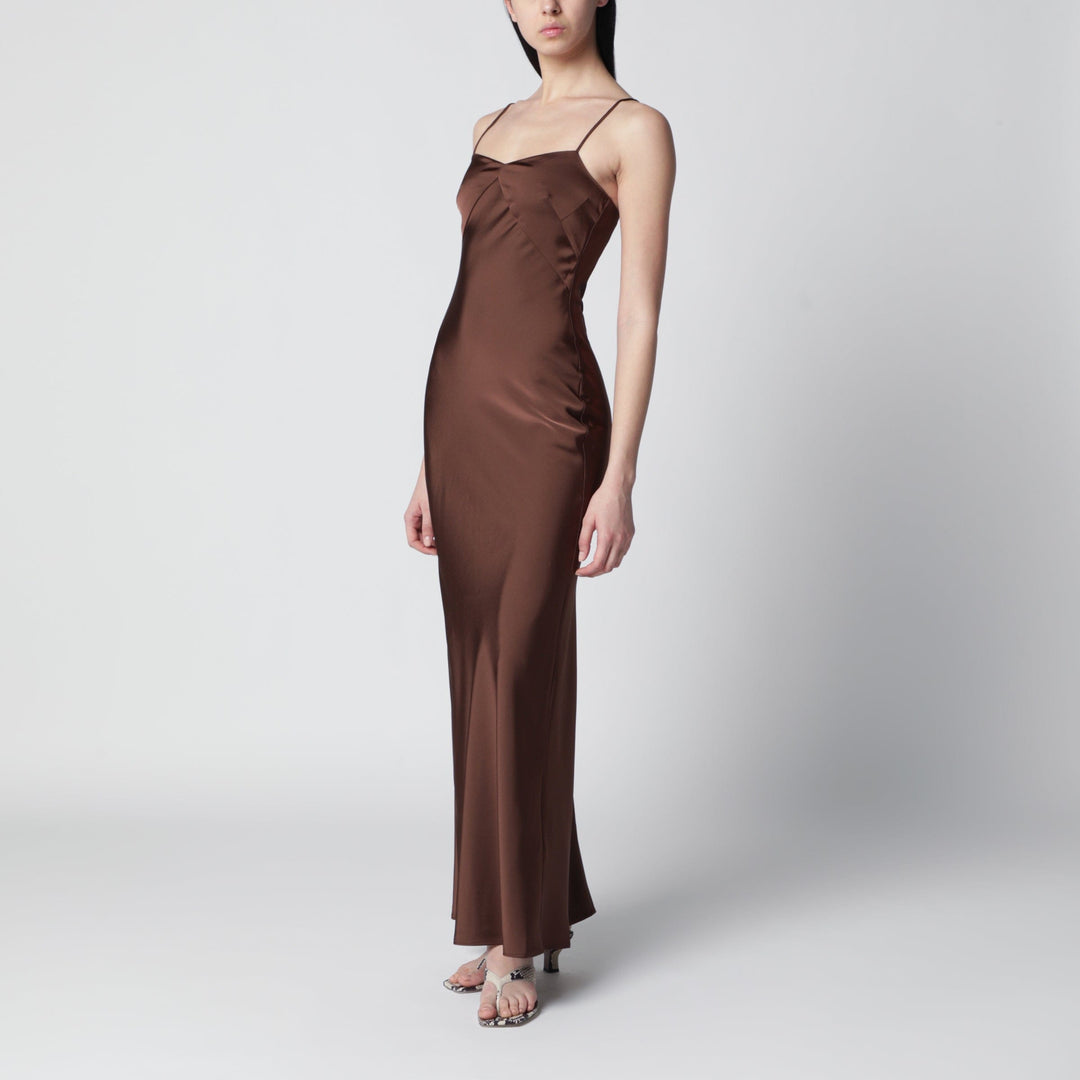 Apparel & Accessories ROTATE Birger Christensen - Long satin slip dress in Potting Soil Brand