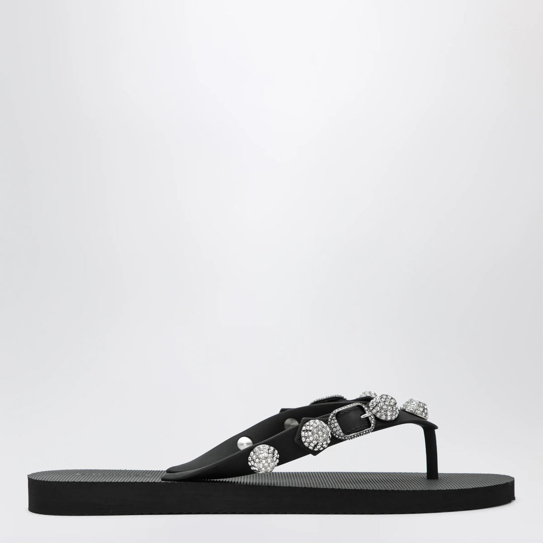 Balenciaga - Cagole crystal-studded rubber thong sandals, black Brand Apparel & Accessories > Shoes 38 IT