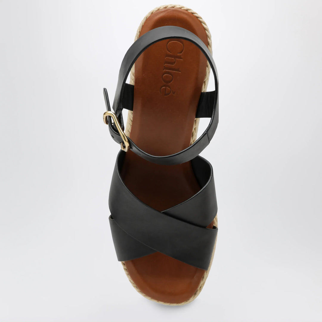 Chloé - Sand wedge sandals in calfskin leather in black Brand Apparel &amp; Accessories > Shoes